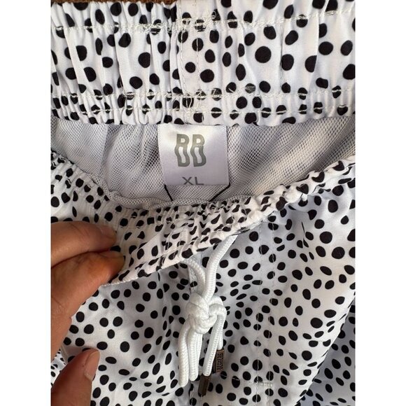 Mens BB Polka Dot Swim Shorts XL White & Black Elastic Waist With Drawstring - Picture 3 of 6